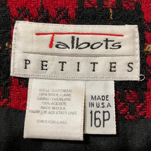 Vintage Talbots Womens Red Plaid Tweed Wool Pearl Button Blazer Jacket 16 Petite - Picture 5 of 6
